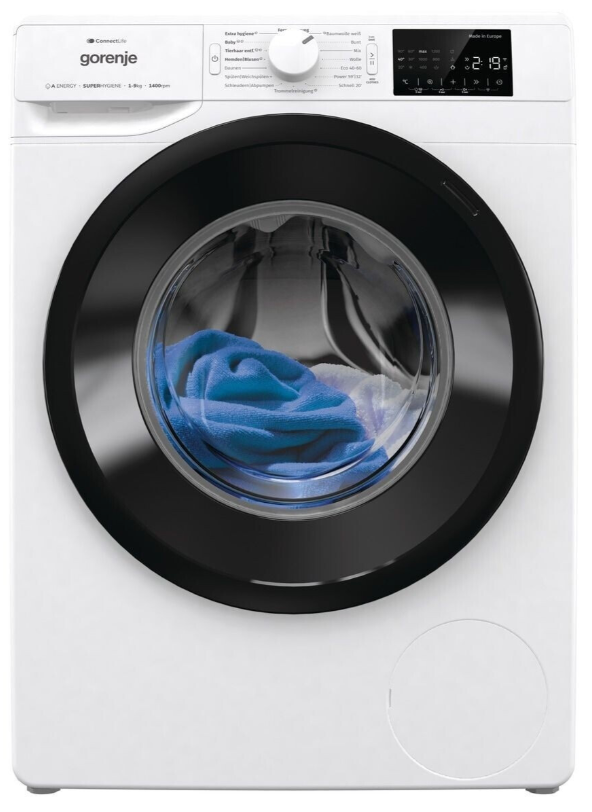 Máquina de Lavar Roupa Gorenje PNEI94A1DPS 9kg Classe A Smart Home Função Vapor AquaStop Motor Inverter 1400RPM Branco - Vista Frontal