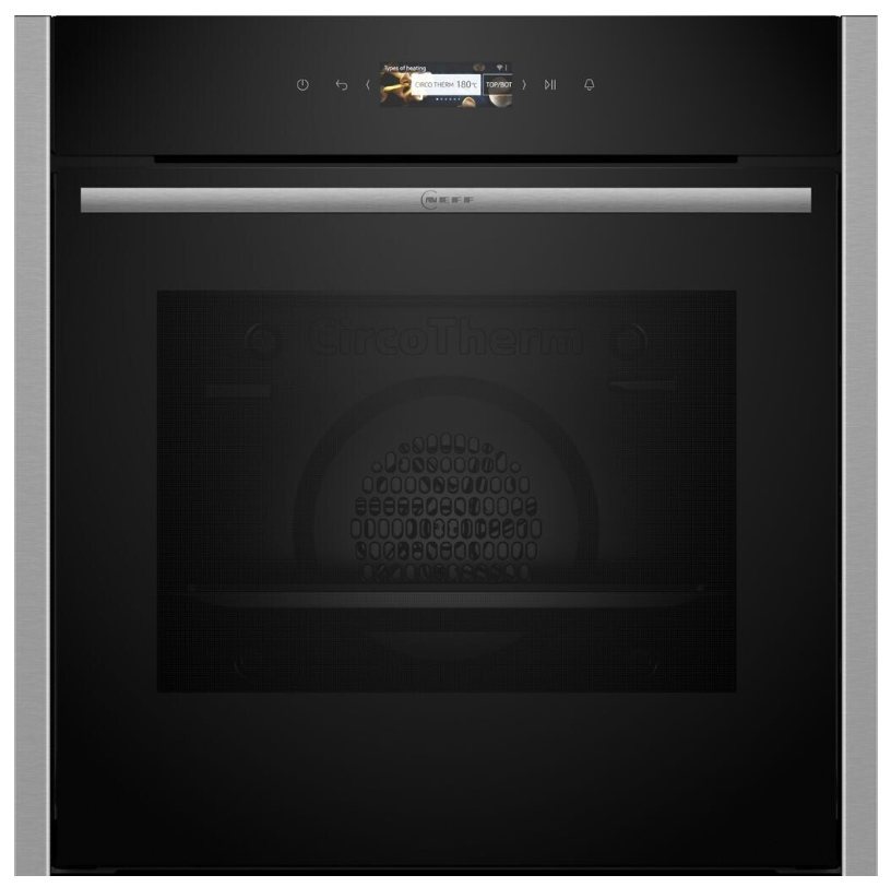 Forno Elétrico Encastrável Neff B24CR31N0 71L Classe A+ HomeConnect WiFi CircoTherm 14 Modos SoftClose Preto - Vista Frontal