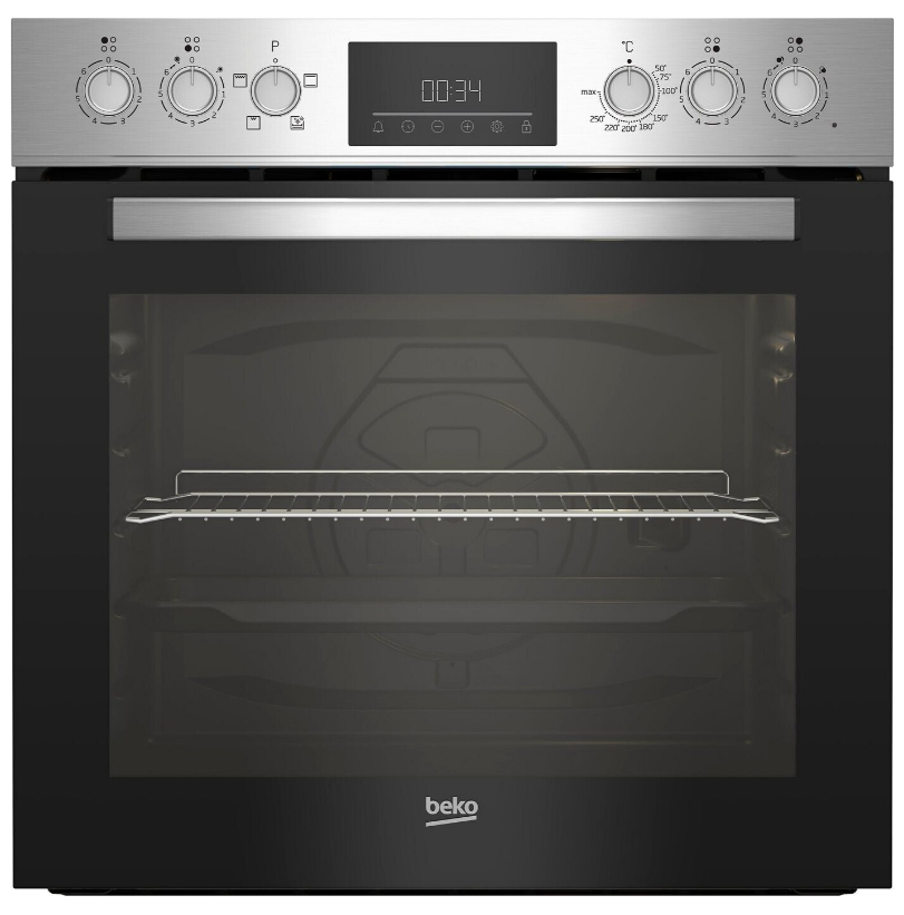 Conjunto Forno e Placa Vitrocerâmica Beko BBUC1132T0X 74L Classe A 4 Zonas 4 Modos Hidrólise Prateado - Vista Frontal