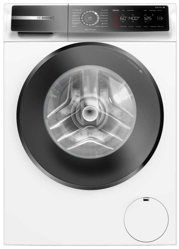 Máquina de Lavar Roupa Bosch WGB244040 9kg Classe A WiFi HomeConnect Ultra-Silenciosa 69dB Classe A Ruído Smart Ring Iluminação Tambor 1400RPM Branco - Vista Frontal